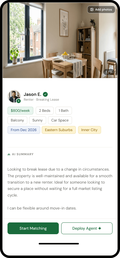 Leaso breaking lease screen showing a replacement tenant matched